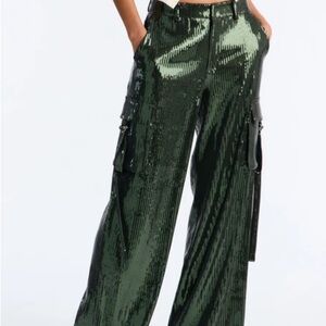 Fashion Nova Shiny Green Cargo Pants